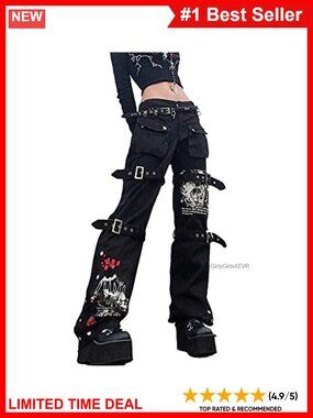 ENFUSO High Waist Straight Leg Gothic Patchwork Jeans Punk Grunge Streetwear